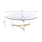 Table basse Sosi 41 po, finition or – Acme Furniture : Plateau rond moderne en verre trempé, compartiment de rangement, cadre thermolaqué