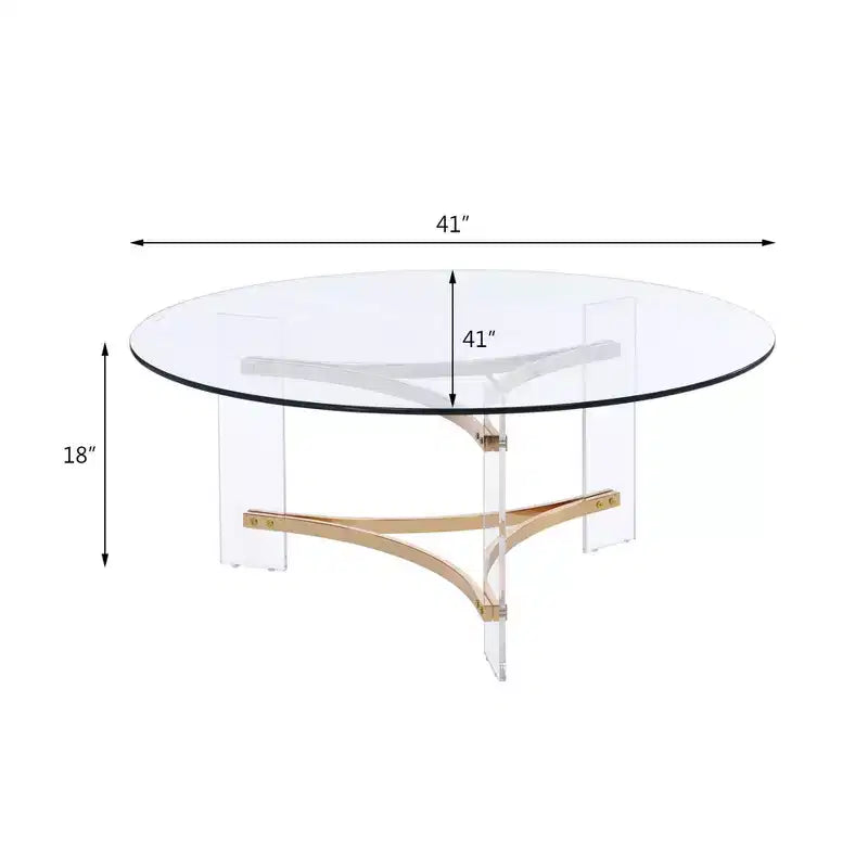 Table basse Sosi 41 po, finition or – Acme Furniture : Plateau rond moderne en verre trempé, compartiment de rangement, cadre thermolaqué
