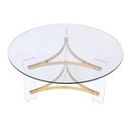 Table basse Sosi 41 po, finition or – Acme Furniture : Plateau rond moderne en verre trempé, compartiment de rangement, cadre thermolaqué
