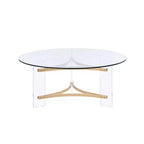 Table basse Sosi 41 po, finition or – Acme Furniture : Plateau rond moderne en verre trempé, compartiment de rangement, cadre thermolaqué
