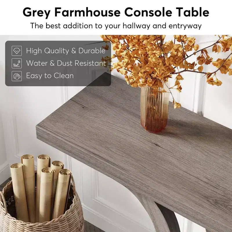 LITTLE TREE Table console style ferme 140 cm, gris clair
