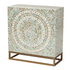 Baxton Studio Quintus Meuble de Rangement en Nacre et Métal Mosaïque/Blanc/Doré : Accent Élégant, Étagères Fixes, Aucun Assemblage Requis