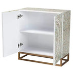 Baxton Studio Quintus Meuble de Rangement en Nacre et Métal Mosaïque/Blanc/Doré : Accent Élégant, Étagères Fixes, Aucun Assemblage Requis