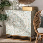 Baxton Studio Quintus Meuble de Rangement en Nacre et Métal Mosaïque/Blanc/Doré : Accent Élégant, Étagères Fixes, Aucun Assemblage Requis