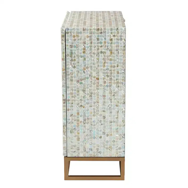 Baxton Studio Quintus Meuble de Rangement en Nacre et Métal Mosaïque/Blanc/Doré : Accent Élégant, Étagères Fixes, Aucun Assemblage Requis