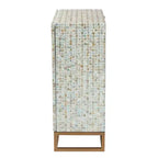 Baxton Studio Quintus Meuble de Rangement en Nacre et Métal Mosaïque/Blanc/Doré : Accent Élégant, Étagères Fixes, Aucun Assemblage Requis