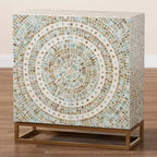 Baxton Studio Quintus Meuble de Rangement en Nacre et Métal Mosaïque/Blanc/Doré : Accent Élégant, Étagères Fixes, Aucun Assemblage Requis
