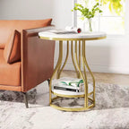 LITTLE TREE Table d'appoint ronde moderne à 2 niveaux avec rangement pour salon Blanc/Or