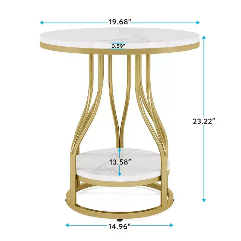 LITTLE TREE Table d'appoint ronde moderne à 2 niveaux avec rangement pour salon Blanc/Or