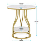 LITTLE TREE Table d'appoint ronde moderne à 2 niveaux avec rangement pour salon Blanc/Or