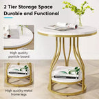 LITTLE TREE Table d'appoint ronde moderne à 2 niveaux avec rangement pour salon Blanc/Or