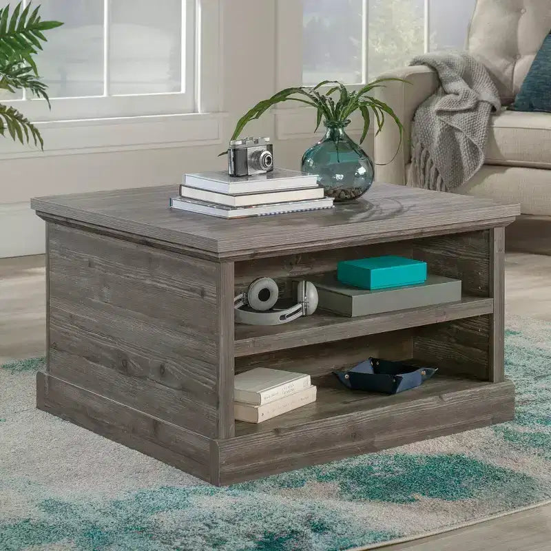 Sauder Aspen Post Square Coffee Table Pebble Pine : style ferme, MDF avec quincaillerie en métal, conforme aux normes CPSC