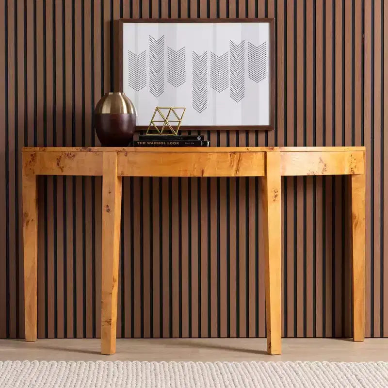 bali &amp; pari Jihan Console demi-lune en véritable bois de loupe de Mappa Burl clair