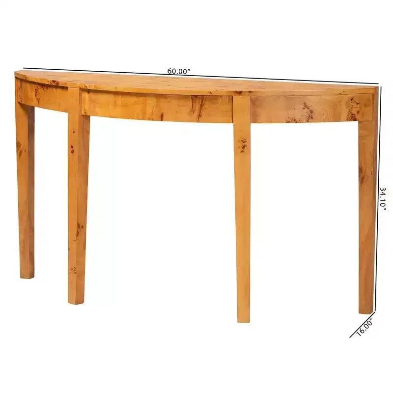bali &amp; pari Jihan Console demi-lune en véritable bois de loupe de Mappa Burl clair