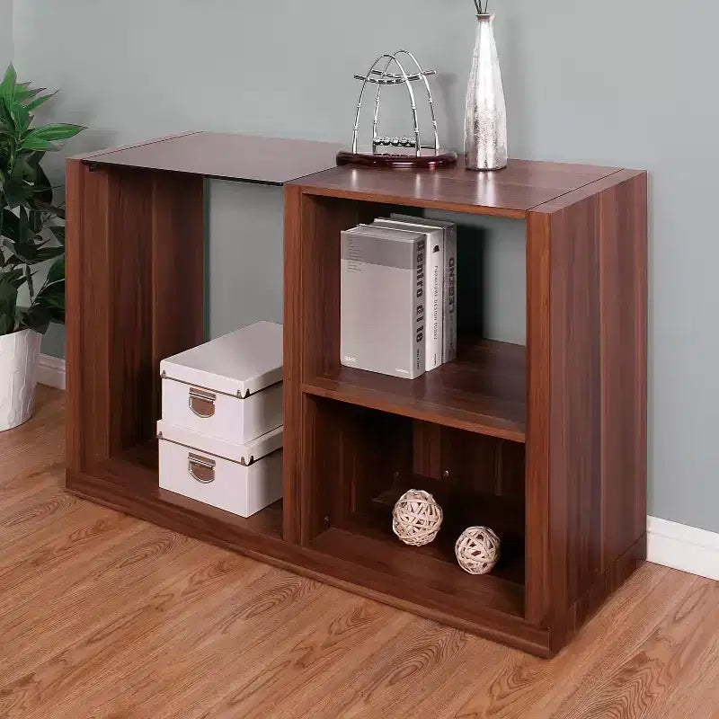 Console de table avec insert en verre trempé Glena Noyer foncé - miBasics