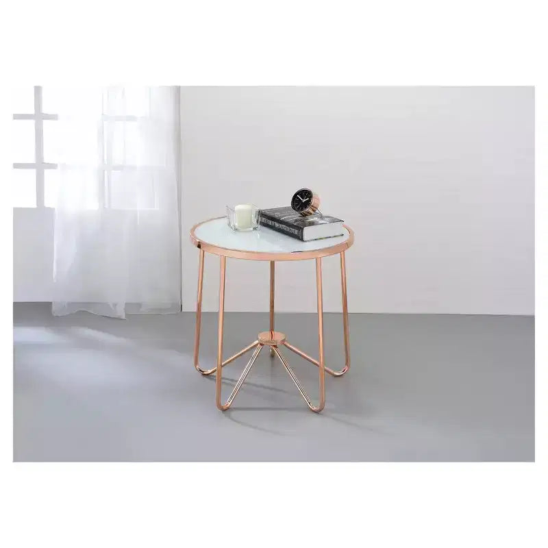 Table d'appoint or rose givré - Acme Furniture : Alivia contemporaine, verre trempé, cadre en métal