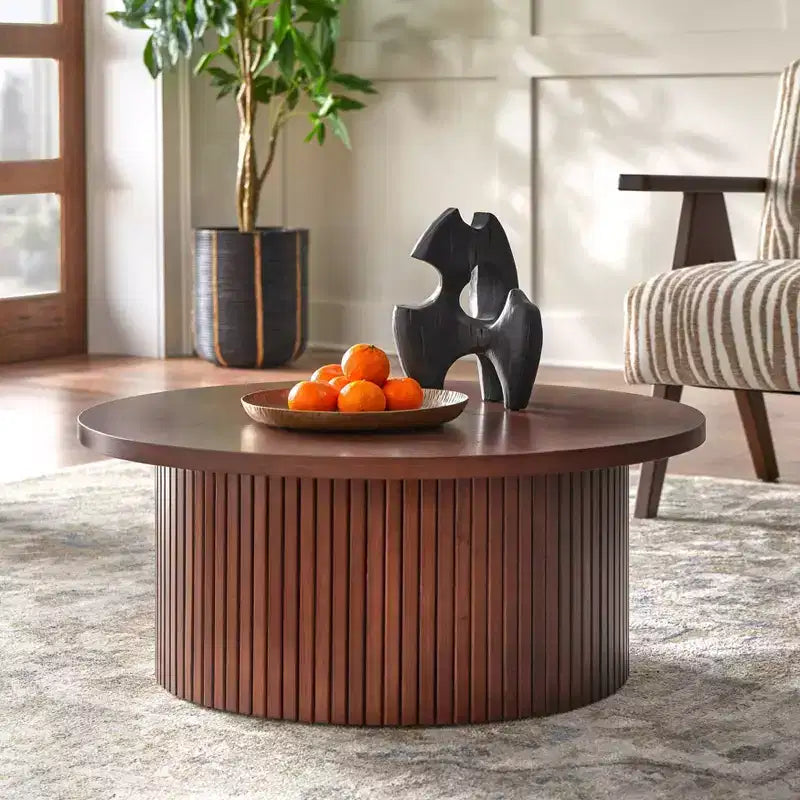 Table basse ronde cannelée Lifestorey Kendrick 13" profil bas Noyer