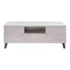 Frelmer 1 Drawer Coffee Table White Oak/Distressed Gray - miBasics: Mid-Century Modern, Flared Legs, Fixed Shelves