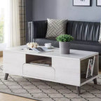 Table basse 1 tiroir Frelmer chêne blanc/gris vieilli - miBasics : Moderne du milieu du siècle, pieds évasés, étagères fixes