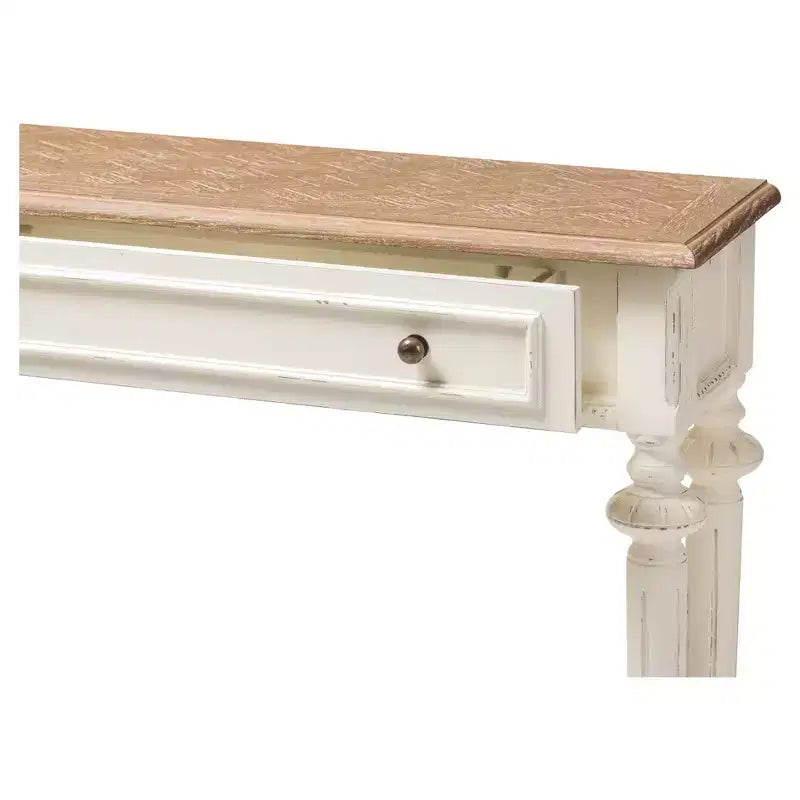 Console Marquetterie de style Provincial français en Chêne patiné et Bois vieilli - Blanc - Baxton Studio : Vintage, Pieds sculptés