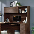 Englewood Hutch Acajou Épicé - Sauder : Dessus de meuble de rangement de bureau moderne, construction en MDF, assemblage requis