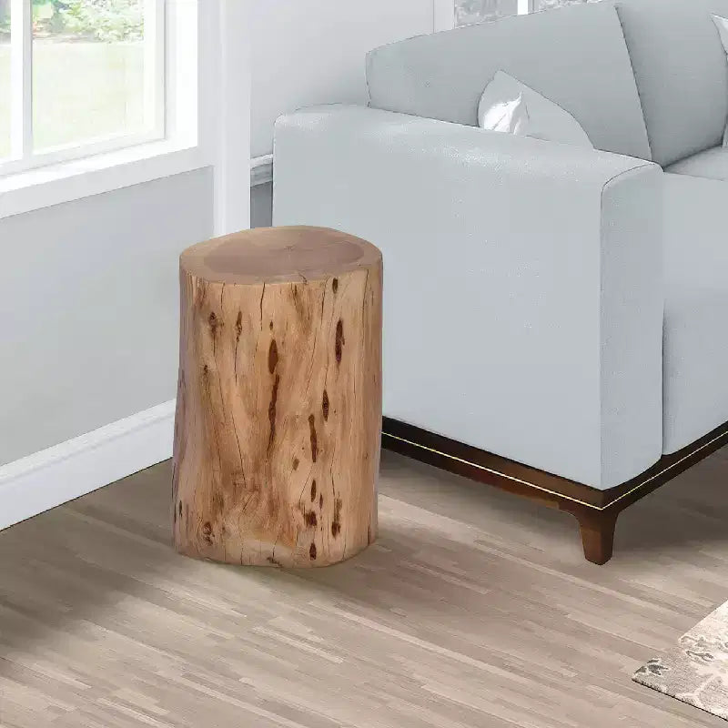 Tabouret d'appoint Urban Port 17" en bois d'acacia massif avec bords naturels, détails de grain et de nœuds, marron naturel