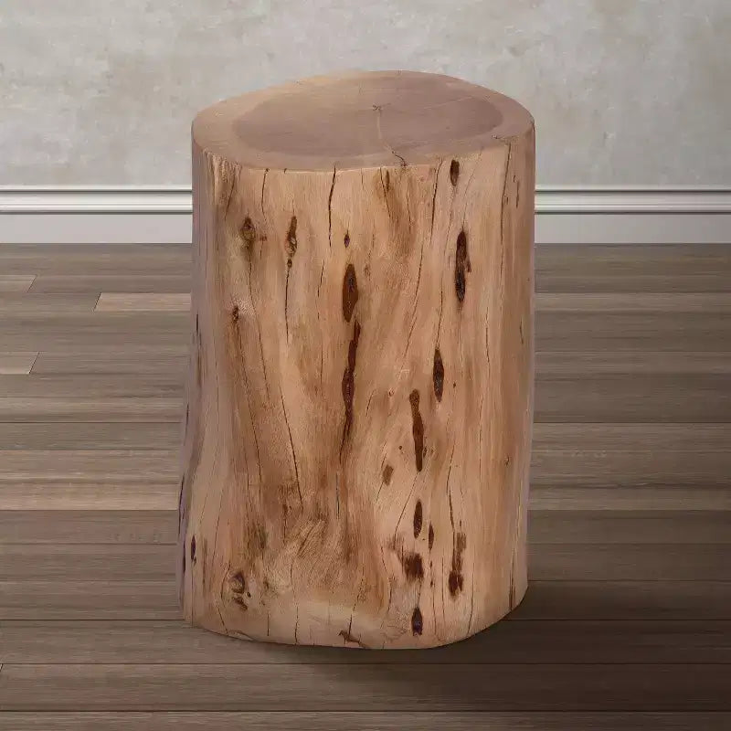 Tabouret d'appoint Urban Port 17" en bois d'acacia massif avec bords naturels, détails de grain et de nœuds, marron naturel