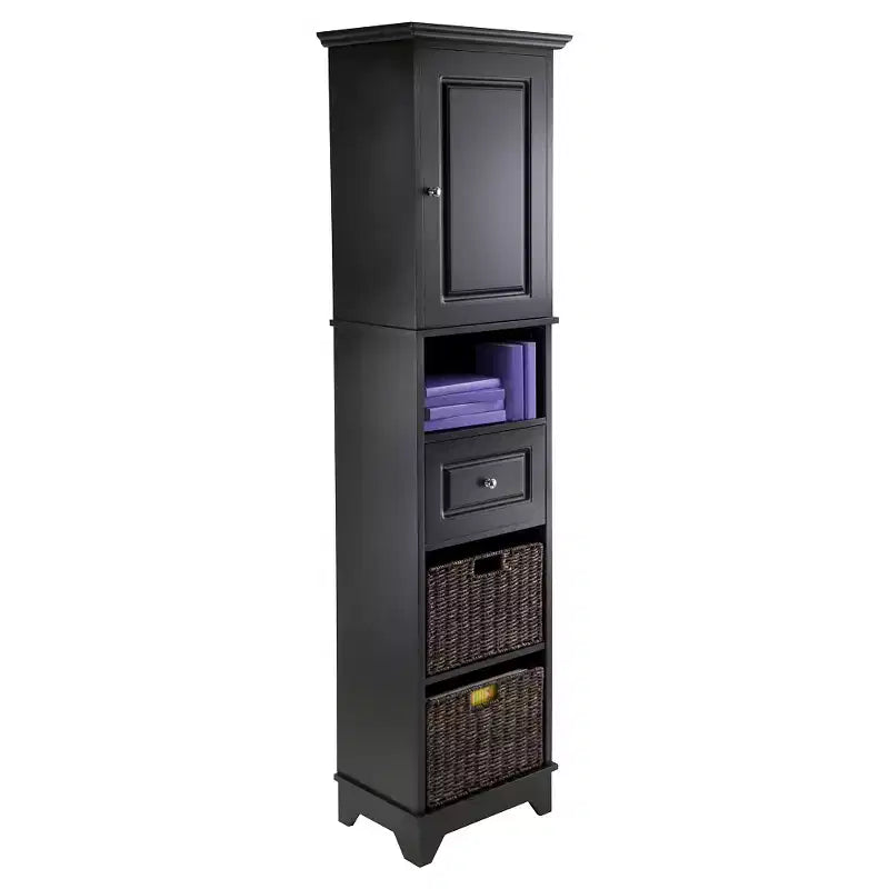 Vitrine Winsome Noire 70.87" : Rangement Élégant avec Étagère Réglable et Paniers Pliables - Winsome