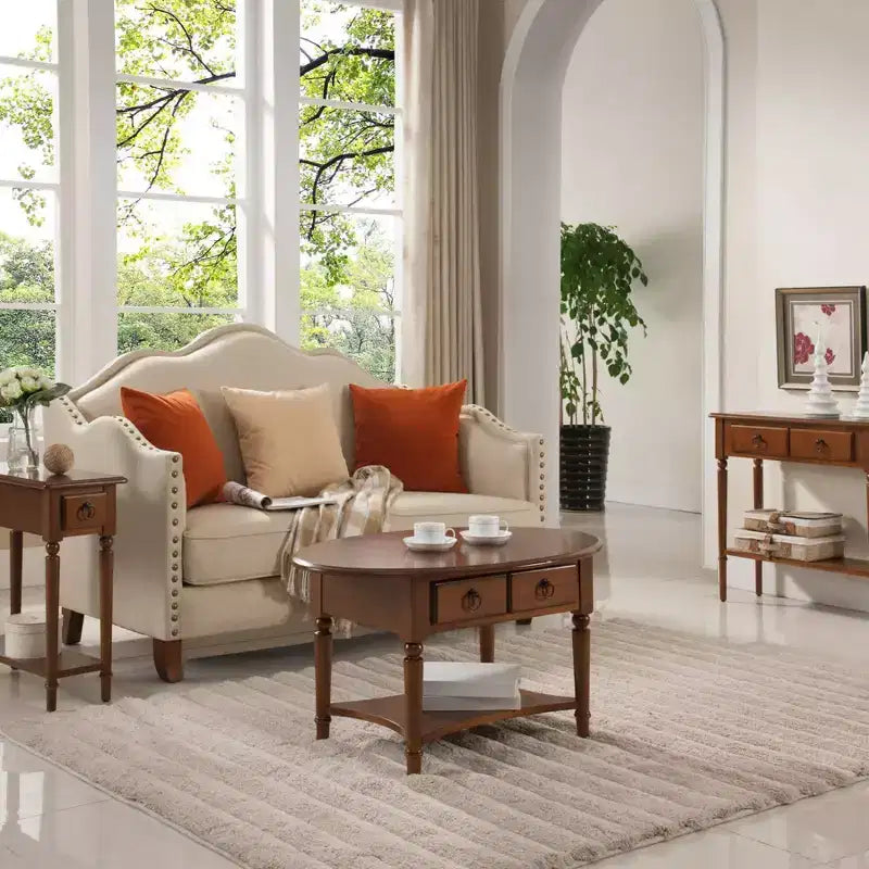 Leick Home Console Table Pecan : Table d'entrée en bois d'hévéa avec tiroirs et étagère, certifiée CARB