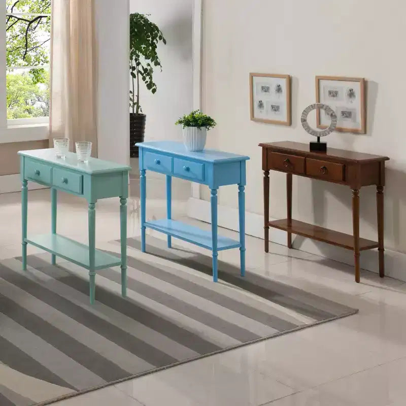Leick Home Console Table Pecan : Table d'entrée en bois d'hévéa avec tiroirs et étagère, certifiée CARB