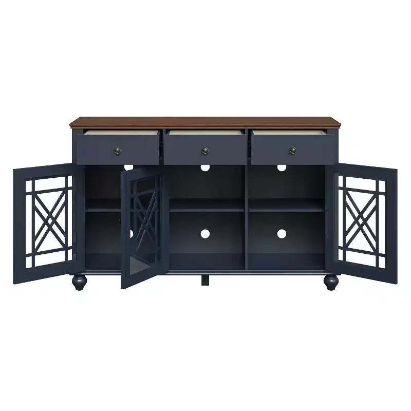 Buffet de salle à manger Festivo 55" de style vintage avec tiroirs, couleur bleu marine