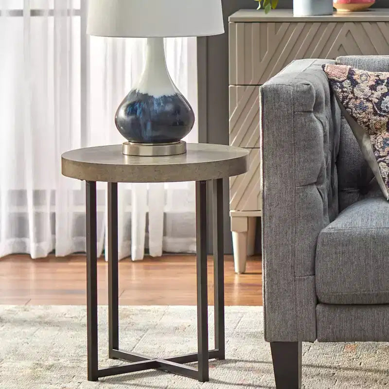 Table d'appoint ronde Buylateral Era Gris/Noir : style industriel, structure en métal, plateau en stratifié de bois