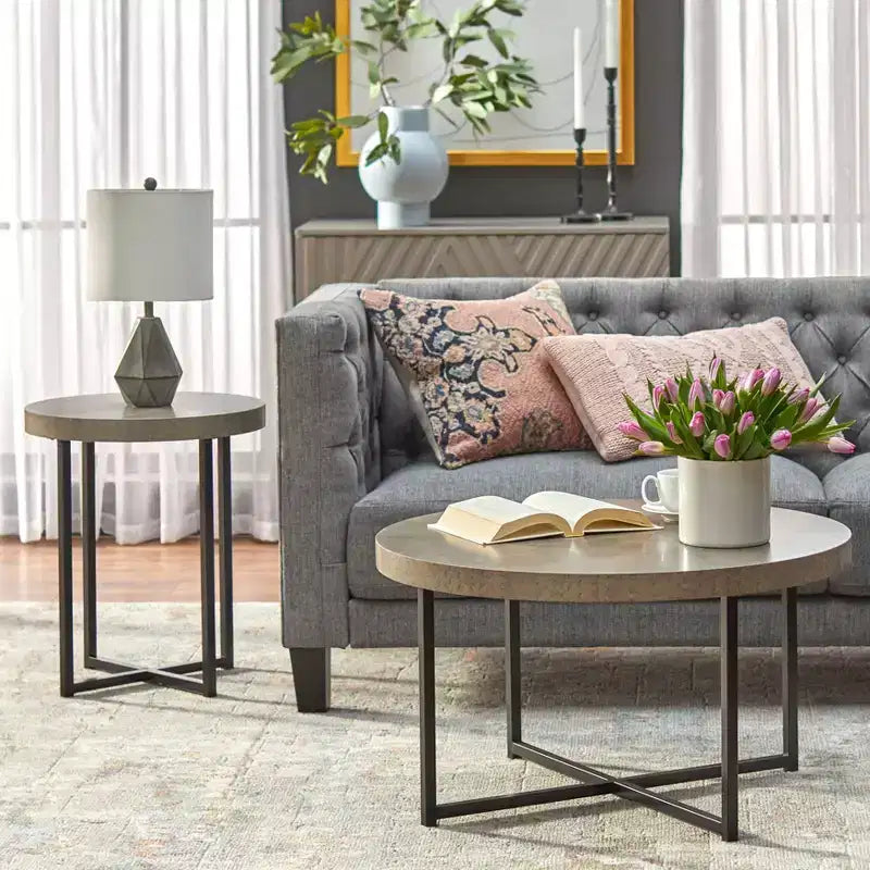 Table d'appoint ronde Buylateral Era Gris/Noir : style industriel, structure en métal, plateau en stratifié de bois