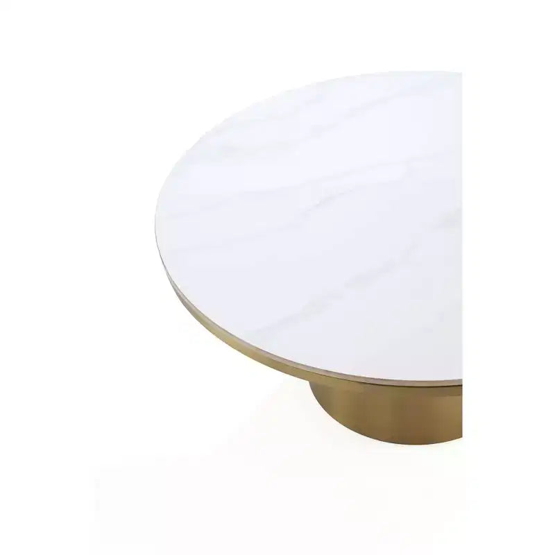 Manhattan Comfort Glenn Table Basse Plateau en Pierre Frittée Or