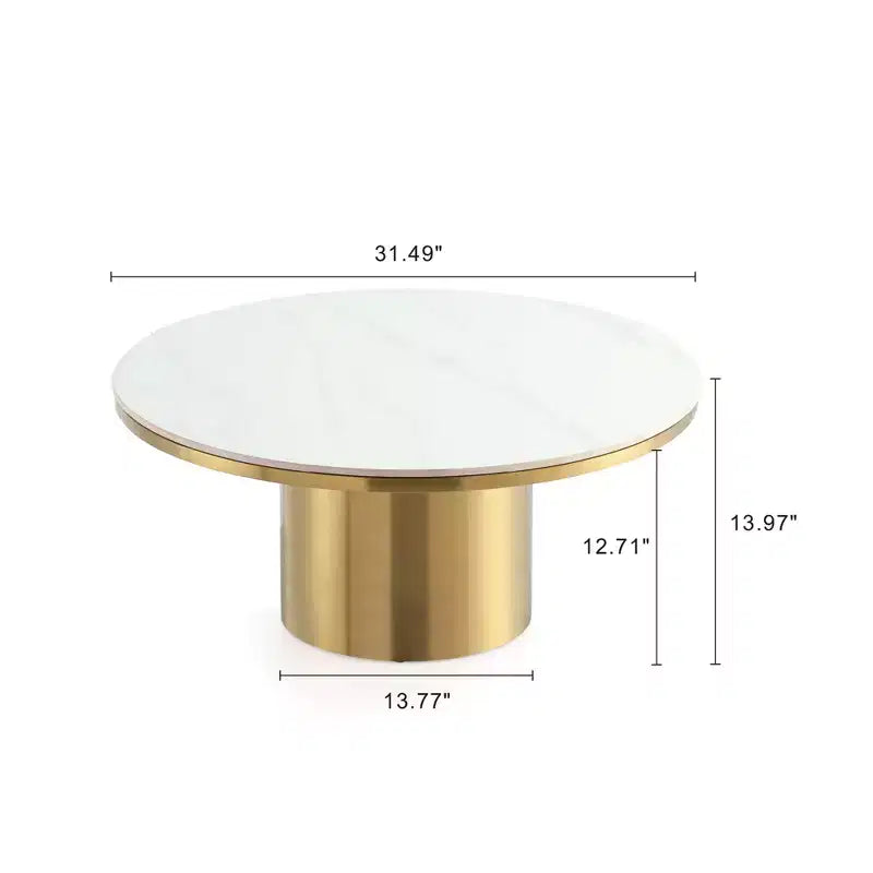 Manhattan Comfort Glenn Table Basse Plateau en Pierre Frittée Or