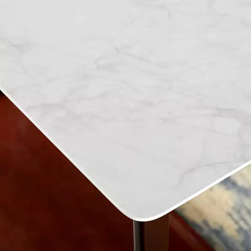 Table Basse Buylateral Jhovies - Noyer : Plateau Faux Marbre, Structure en Bois Massif, Étagère de Rangement Inférieure