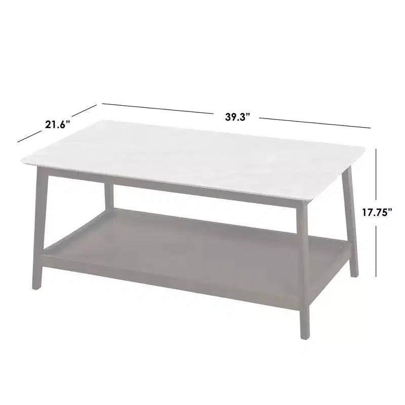 Table Basse Buylateral Jhovies - Noyer : Plateau Faux Marbre, Structure en Bois Massif, Étagère de Rangement Inférieure