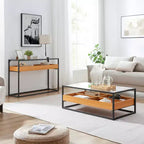 Table basse en verre, plateau chêne doré – Saarinen par Danya B. : Style scandinave contemporain, étagères ouvertes, rangement, finition mate