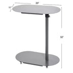 Storied Home Table d'appoint moderne réglable en forme de C, grise : Table d'appoint élégante pour canapé, cadre et plateau en acier