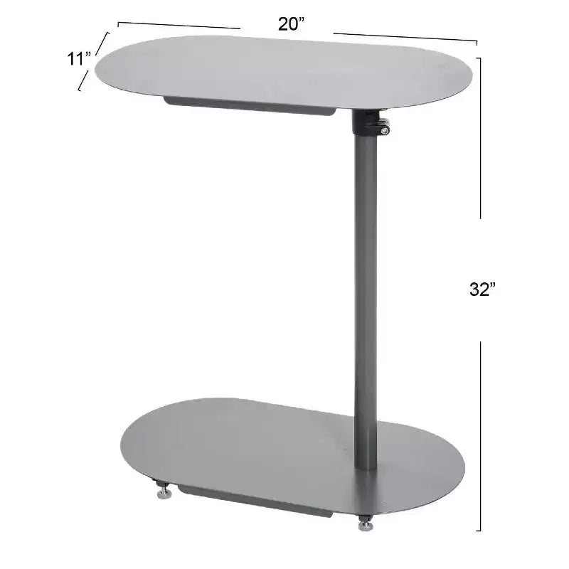 Storied Home Table d'appoint moderne réglable en forme de C, grise : Table d'appoint élégante pour canapé, cadre et plateau en acier
