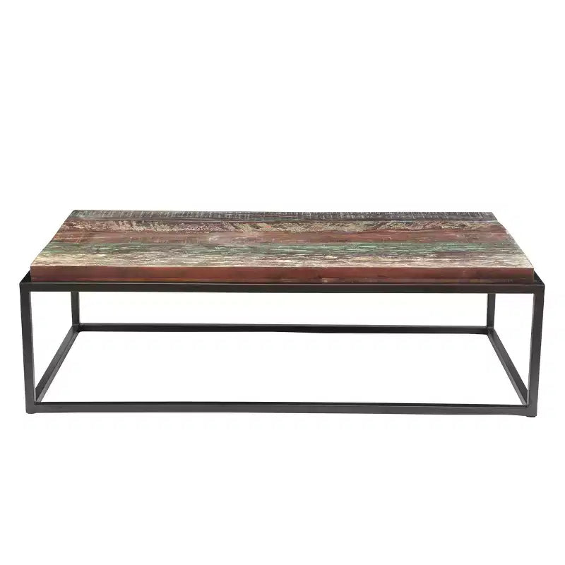 Table basse Asam en bois recyclé massif, plateau marron – Timbergirl : cadre en fer soudé à la main, aucun assemblage requis