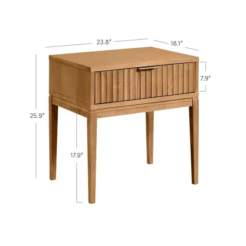 Nathan James Table d'appoint cannelée en bois de style bohème avec tiroir marron : Milieu du siècle moderne, poignée en laiton, pieds fuselés