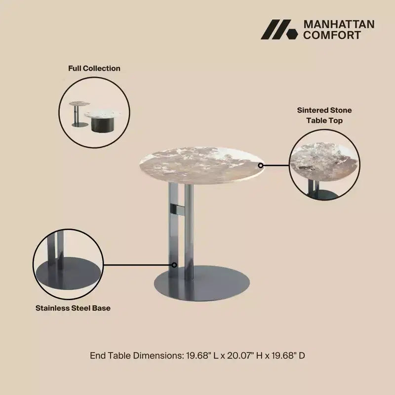 Table d'appoint Alondra Manhattan Comfort en pierre frittée noire