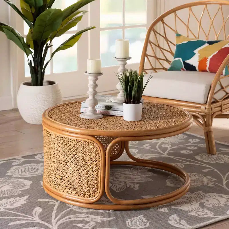 Table basse en rotin bali & pari Eldon, miel