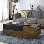 Table basse Croston avec rangement coulissant en hickory clair - miBasics : Design mi-siècle, plateau relevable, forme rectangulaire