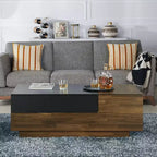 Table basse Croston avec rangement coulissant en hickory clair - miBasics : Design mi-siècle, plateau relevable, forme rectangulaire