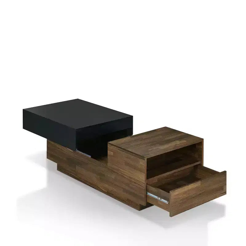 Table basse Croston avec rangement coulissant en hickory clair - miBasics : Design mi-siècle, plateau relevable, forme rectangulaire