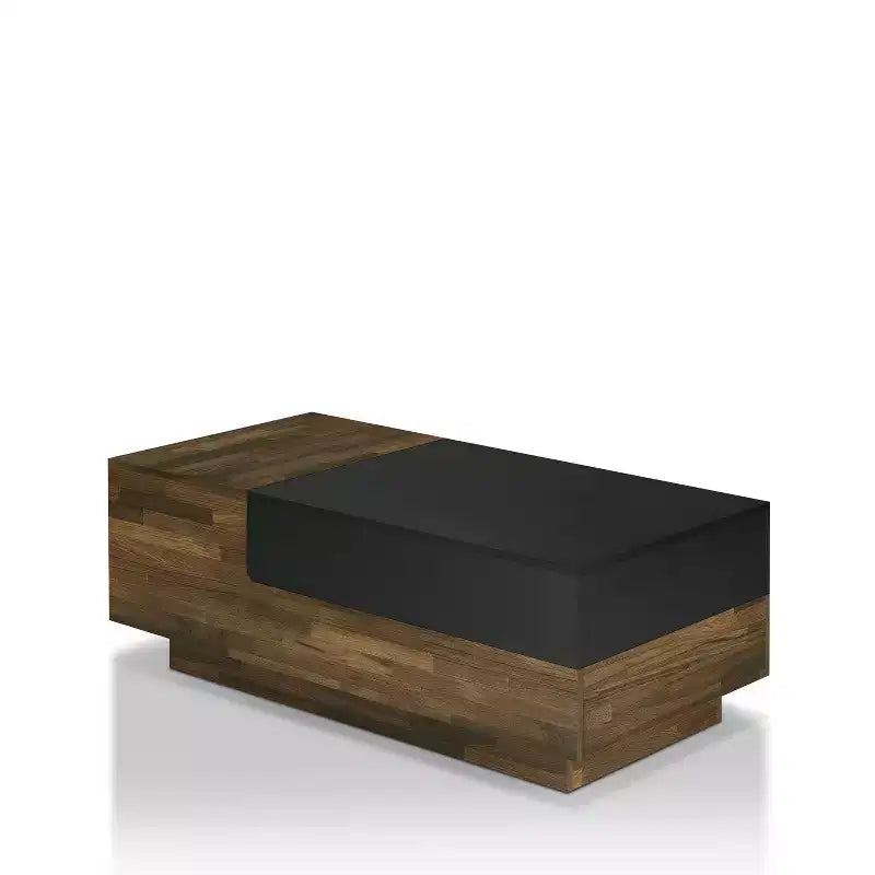 Table basse Croston avec rangement coulissant en hickory clair - miBasics : Design mi-siècle, plateau relevable, forme rectangulaire
