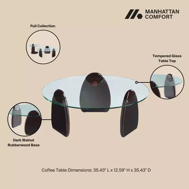 Table basse Manhattan Comfort Artesia à plateau en verre trempé, Noyer foncé