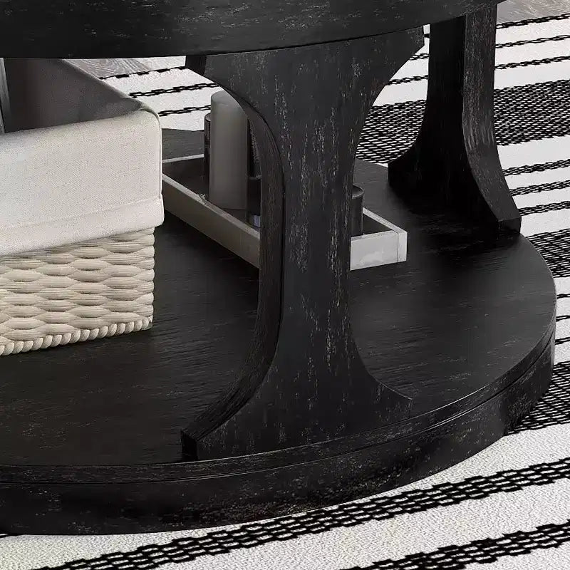 MAISON : intérieur + extérieurTable basse ronde en bois Sande Farmhouse Antique Black : Étagère fixe, style transitionnel